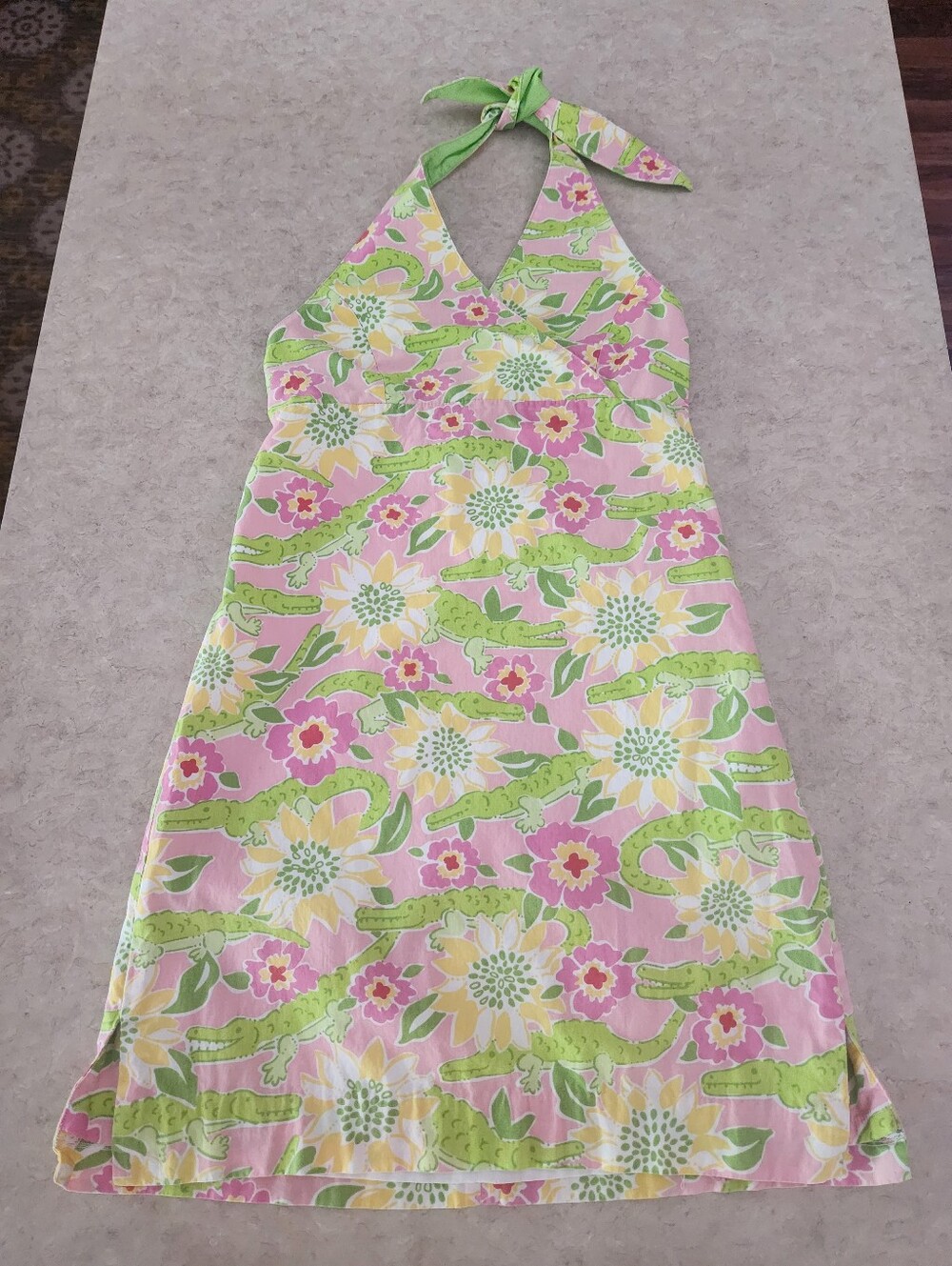 Lilly Puliter Pink Floral And Alligator  Halter Sun Dress